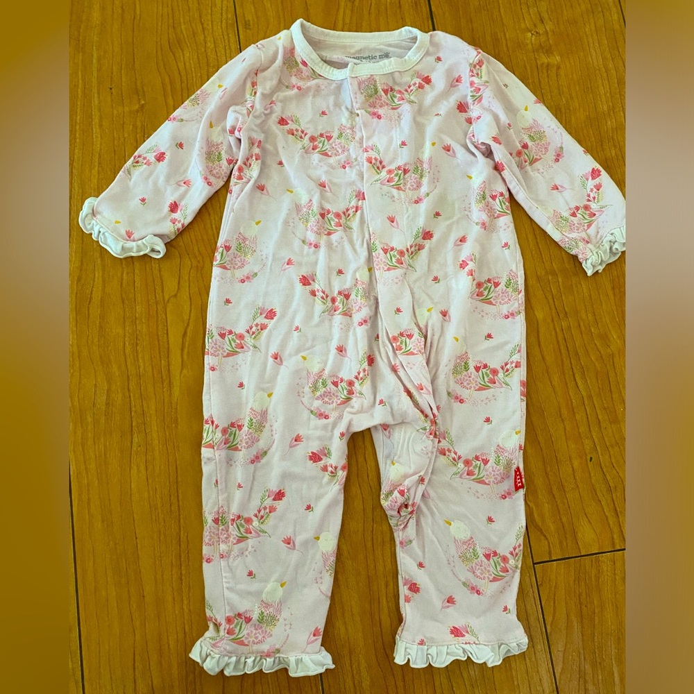 Magnetic Me Ruffled Bird Patterned Pajamas